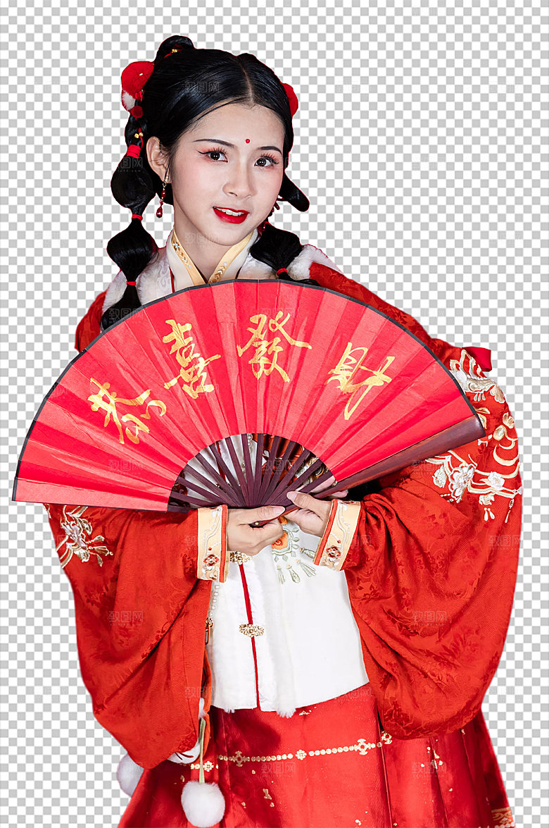 大气红色汉服人物PNG国风摄影图