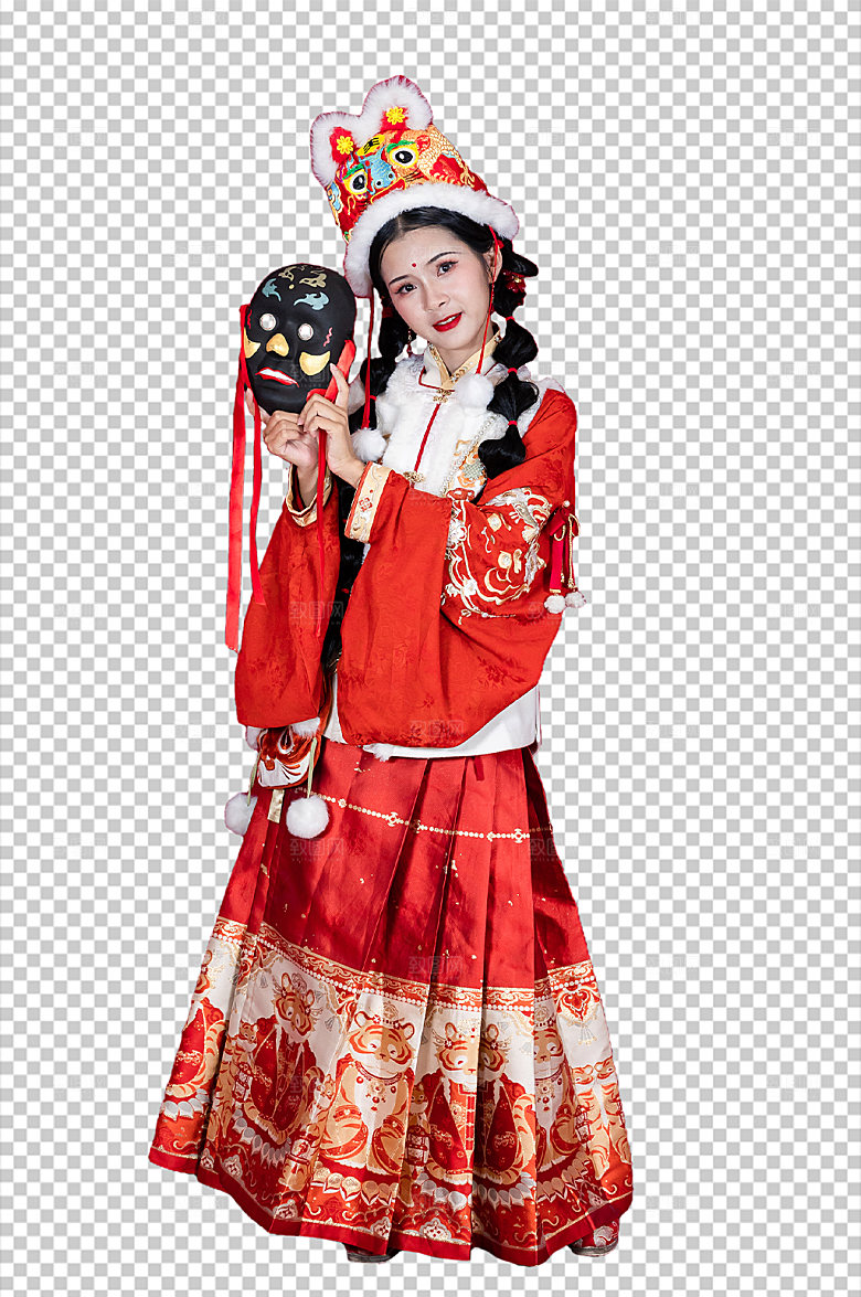 汉服少女新年免抠PNG精修摄影图