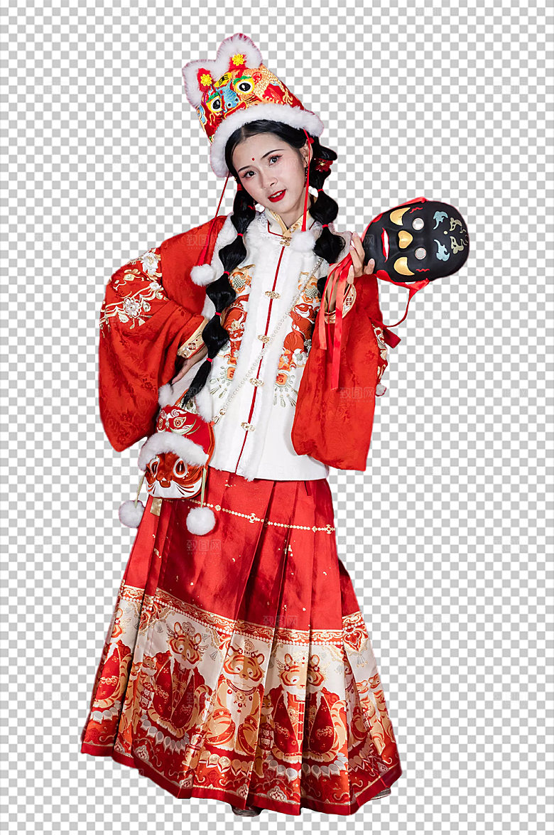 红色汉服女孩免抠PNG精修摄影图