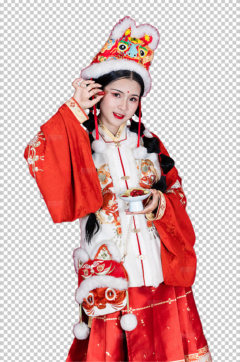 年货汉服少女免抠PNG精修摄影图