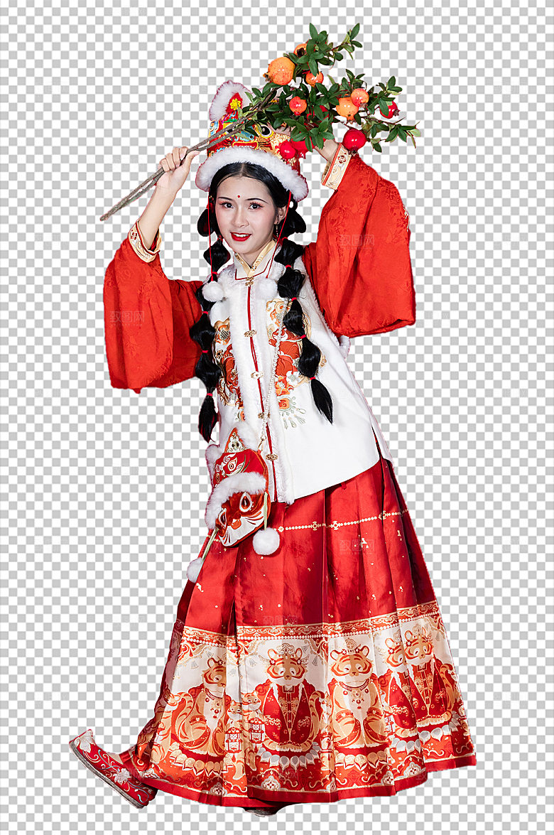 新年汉服女孩免抠PNG国风摄影图
