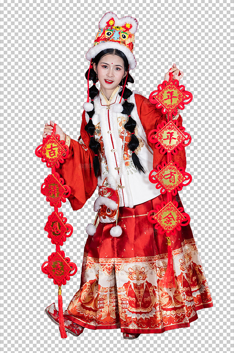 新年对联女孩PNG精修摄影图