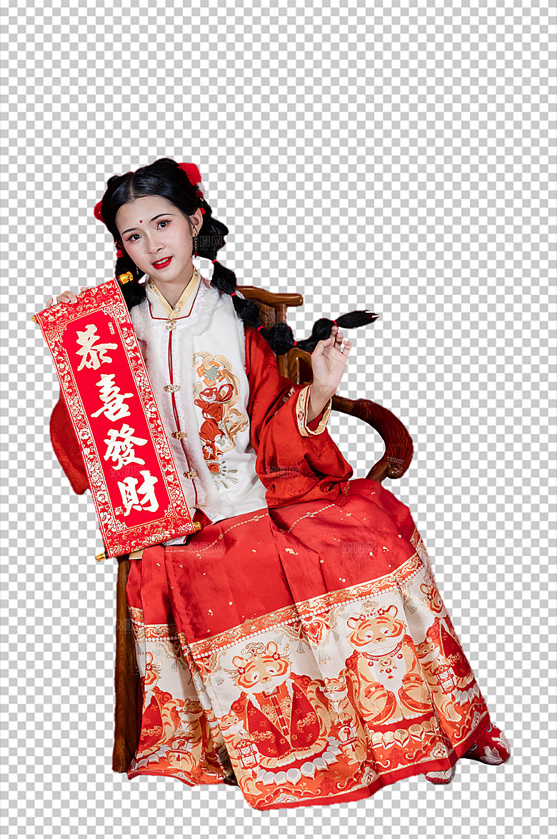 新年汉服女生人物PNG精修摄影图