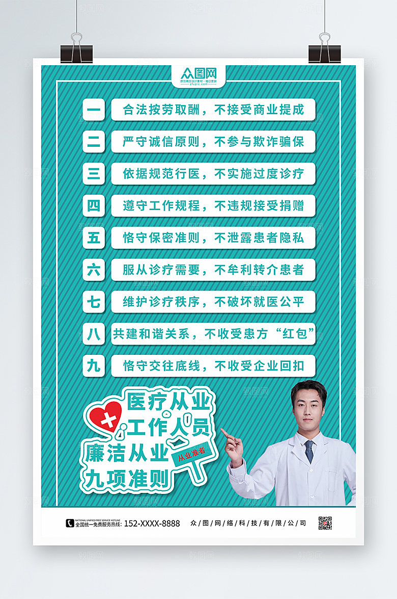 医院医疗机构人员从业准则海报