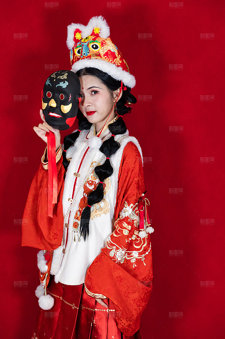 新年拜年女孩人物精修摄影图片