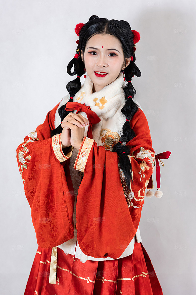 古风新年拜年汉服女孩精美摄影图片
