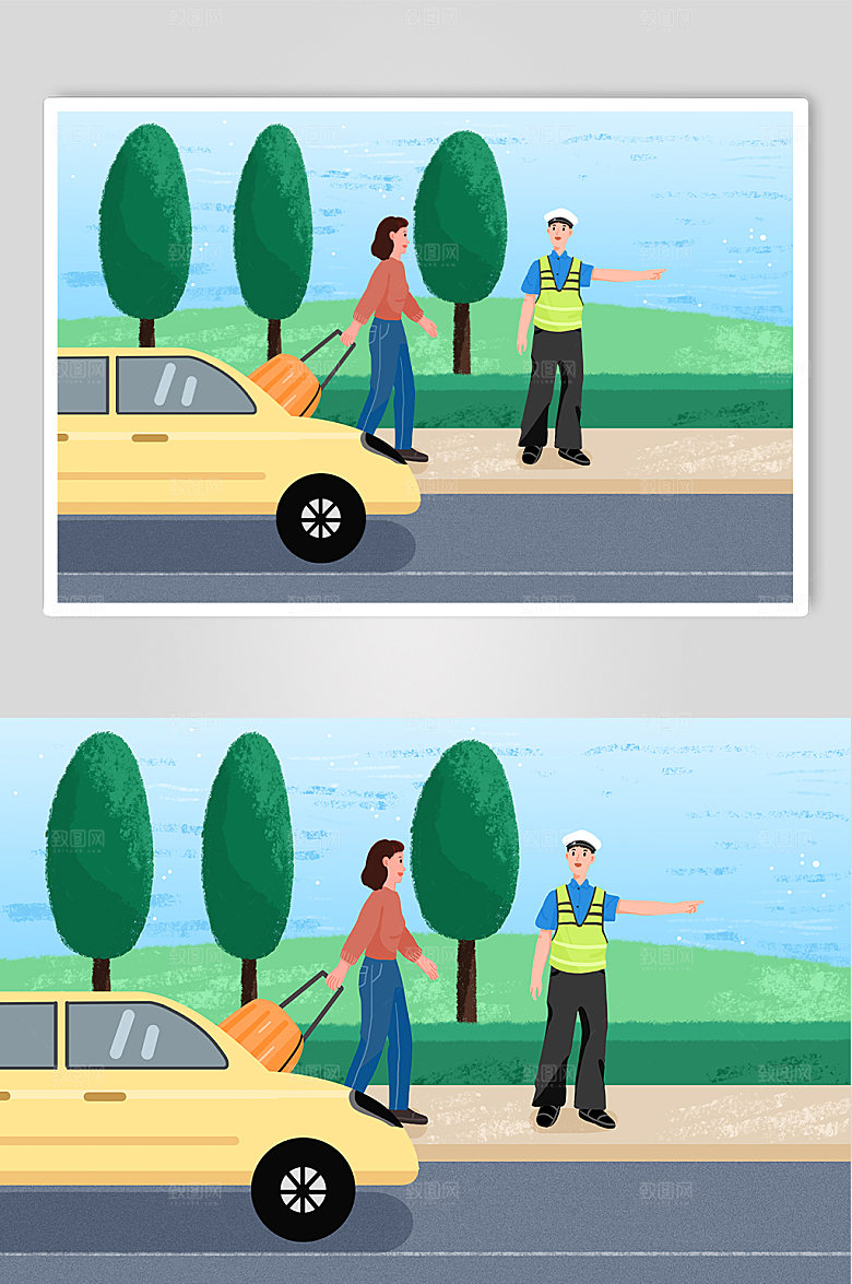 扁平卡通交警人物交通警察插画