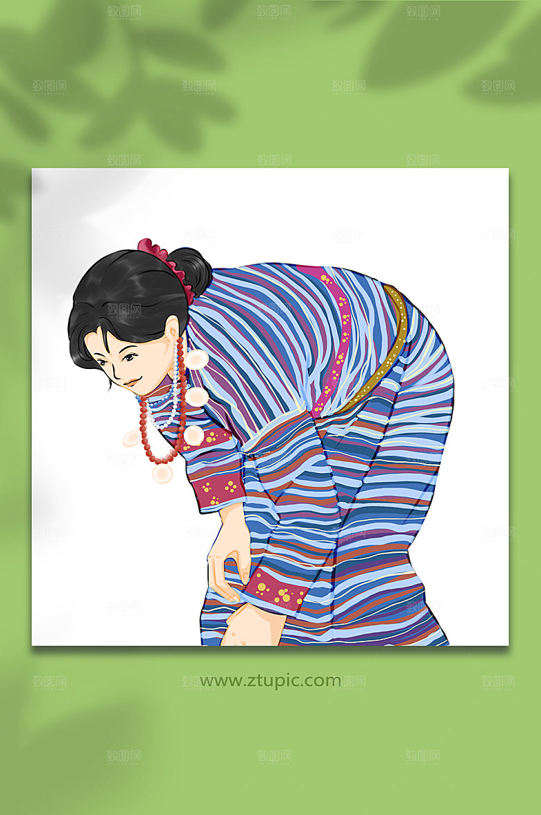 少数民族珞巴族妇女劳作卡通插画