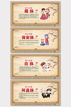 中国风卡通56个民族介绍展板设计
