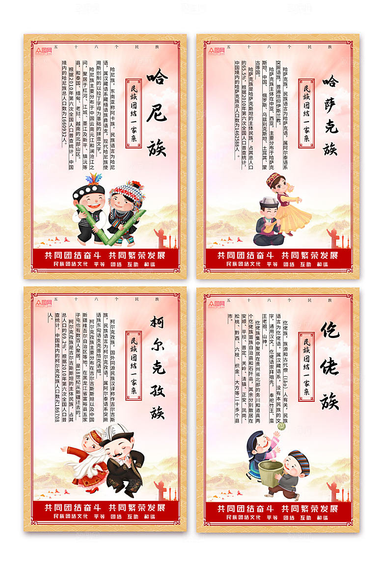 手绘民族风56个民族介绍挂画海报