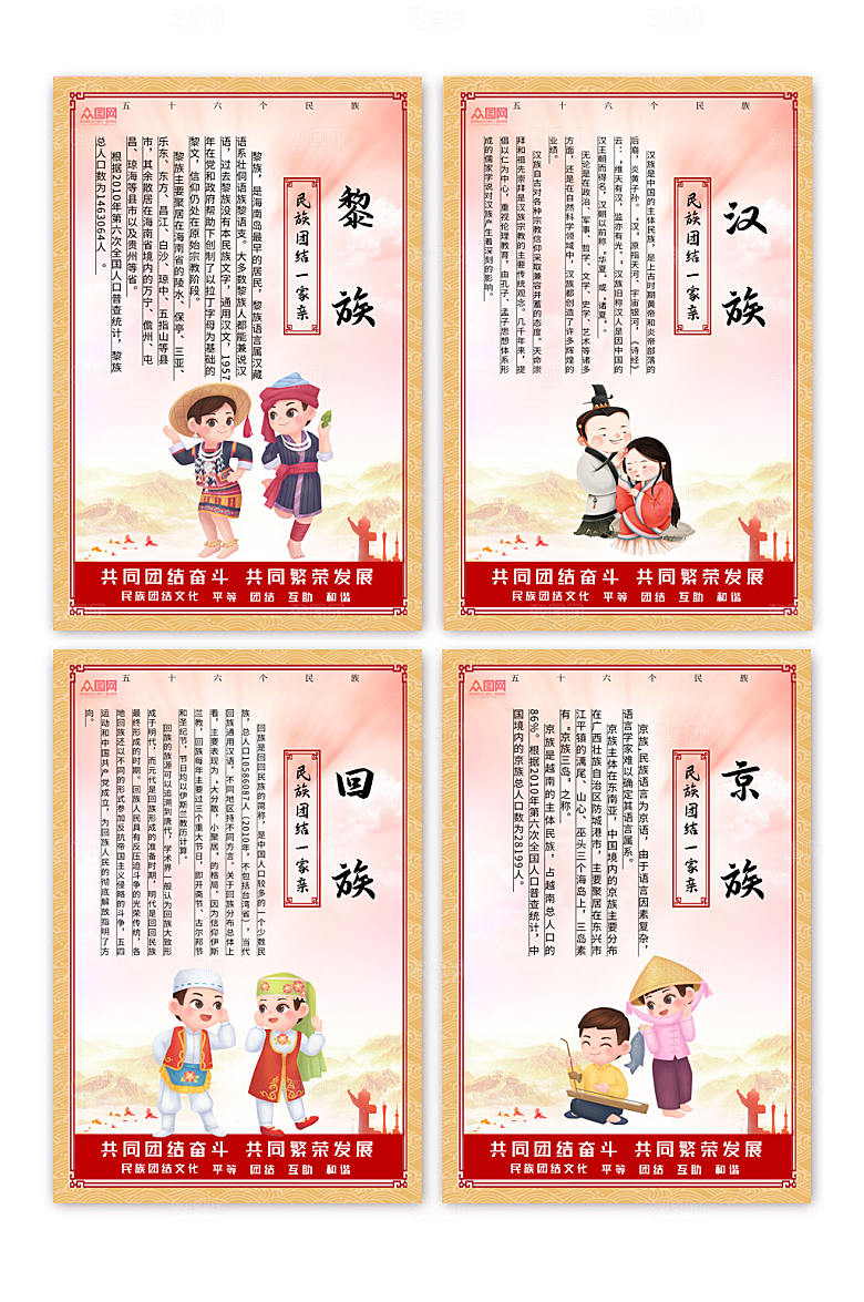简约手绘国风少数民族介绍海报