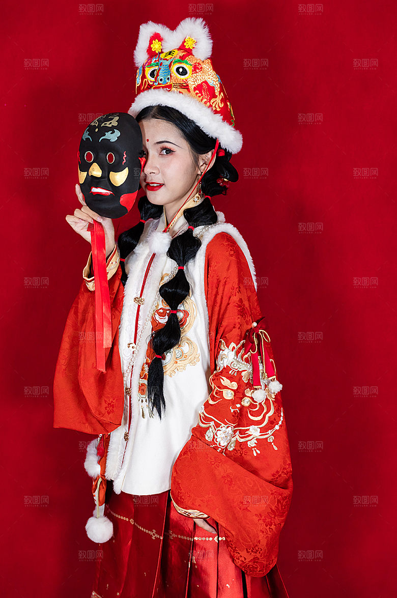 新年国潮汉服女生人物精美摄影图片