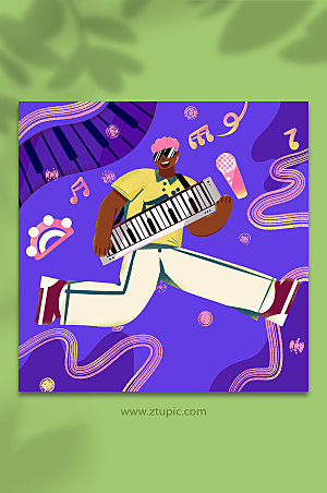 演奏电子琴乐器人物商业卡通插画