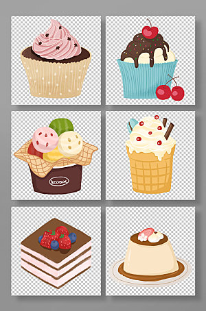 卡通冰淇淋布丁甜食零食元素插画