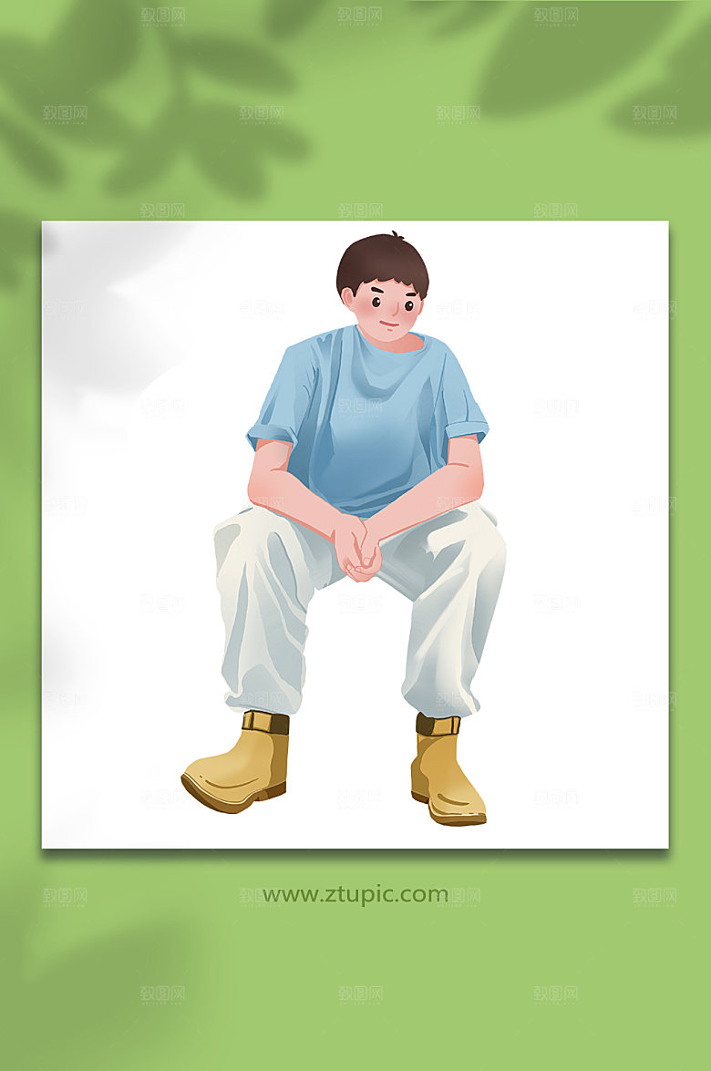 简约卡通男生摆摊人物元素商业插画