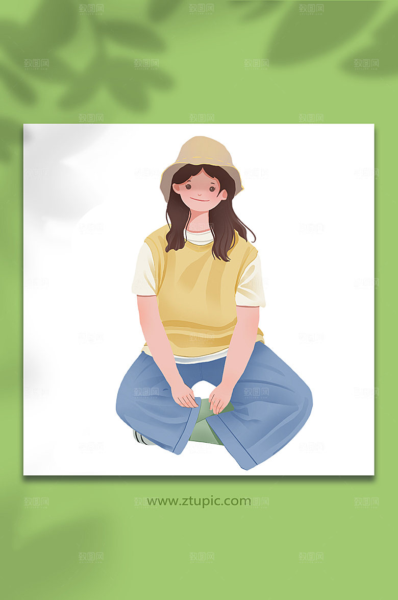 原创手绘卡通女生摆摊元素商业插画