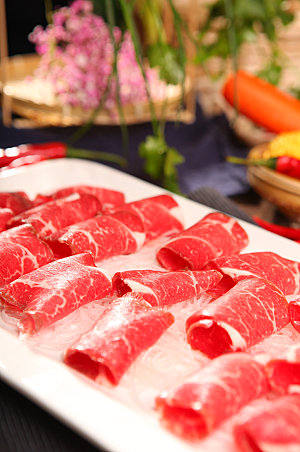 牛肉卷美味火锅美食菜品摄影图片