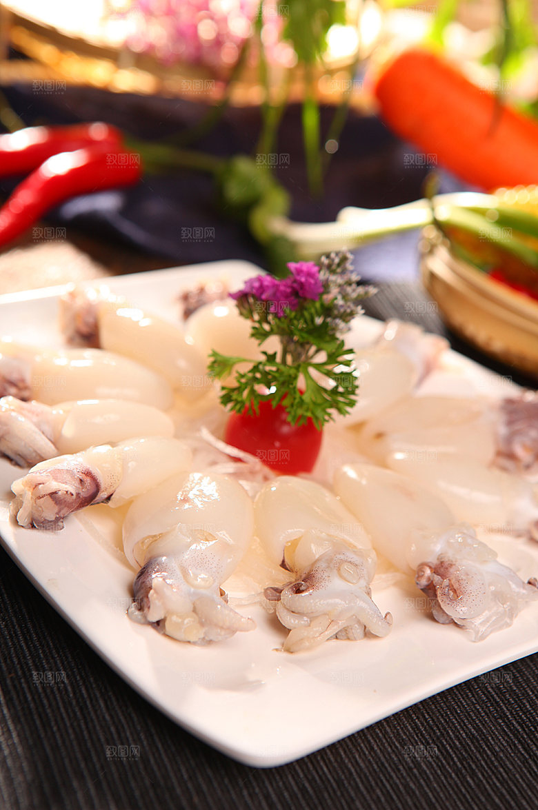 鱿鱼海鲜火锅美食菜品摄影图片