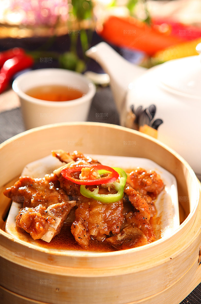 特色美味广式蒸排骨美食菜品摄影图