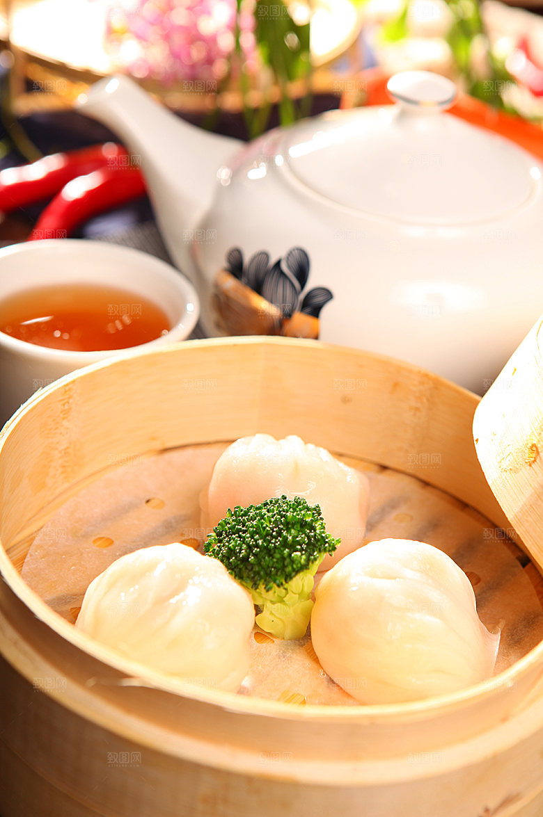 早茶小笼包早餐美食菜品摄影图片
