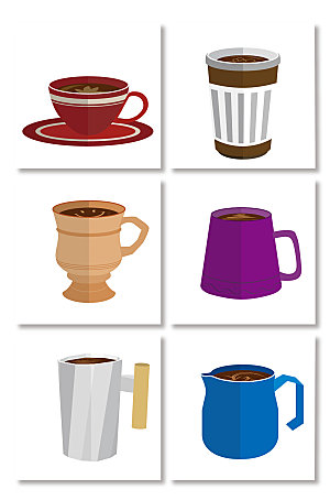 卡通扁平化手绘咖啡饮品元素插画