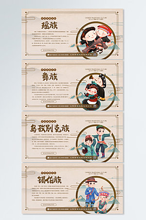 手绘卡通民族文化56个民族介绍展板