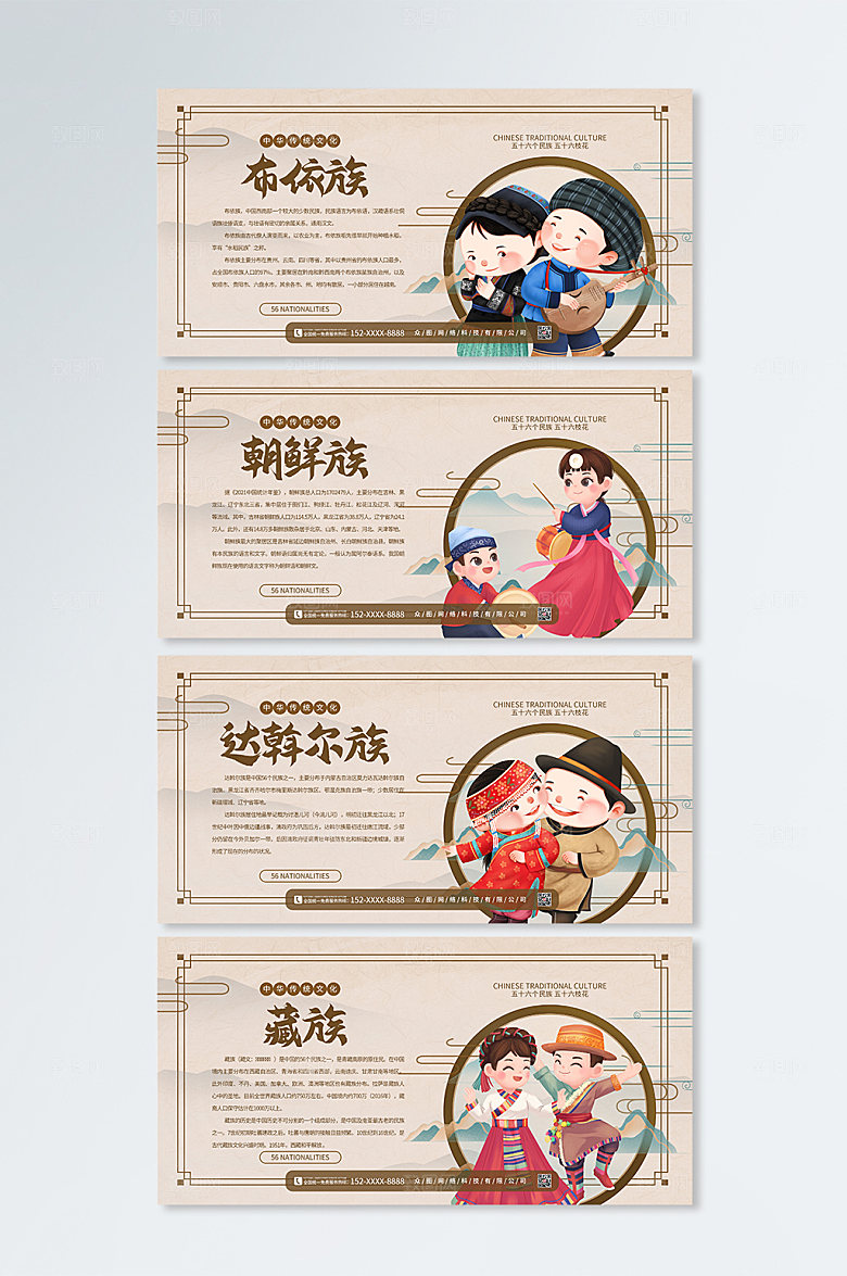 民族文化56个民族介绍精美展板