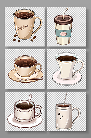 简约手绘扁平咖啡饮品元素插画