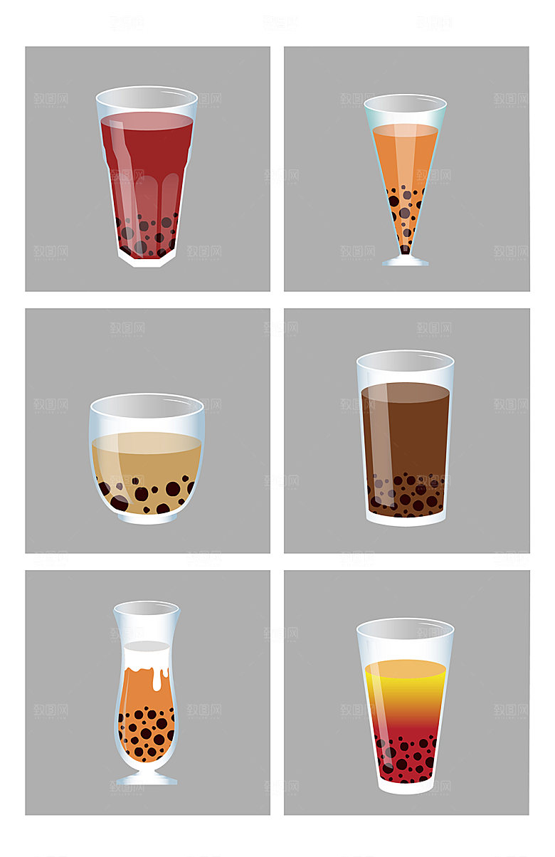 手绘透明玻璃奶茶果茶元素插画