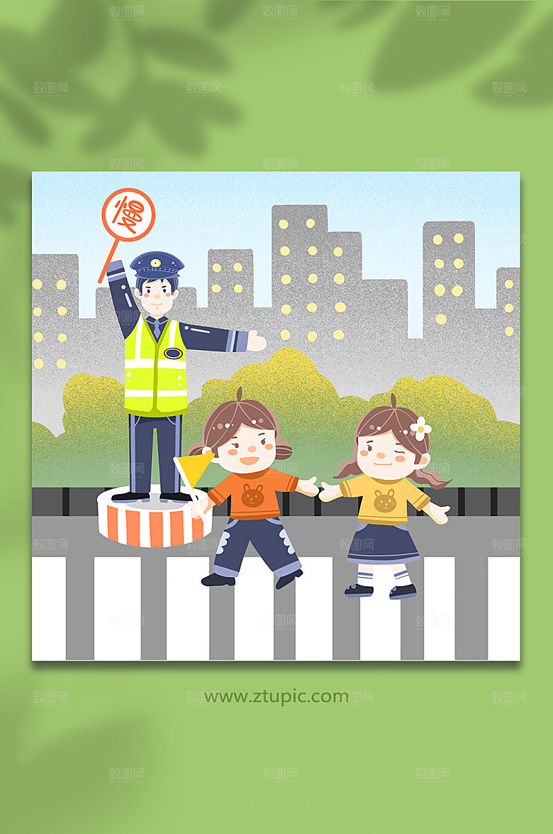 过马路指挥交通交警人物交通插画