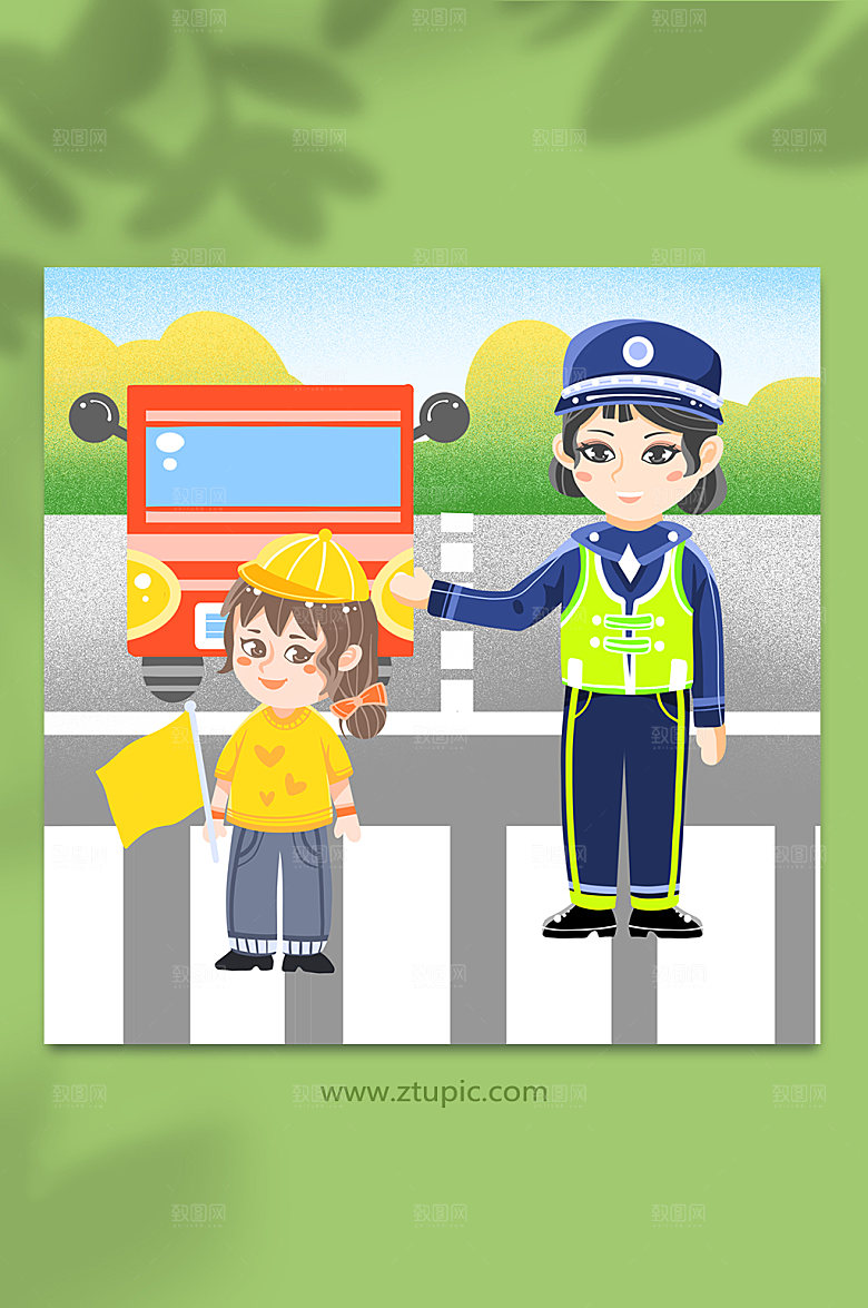 交通安全指挥交通交警人物插画
