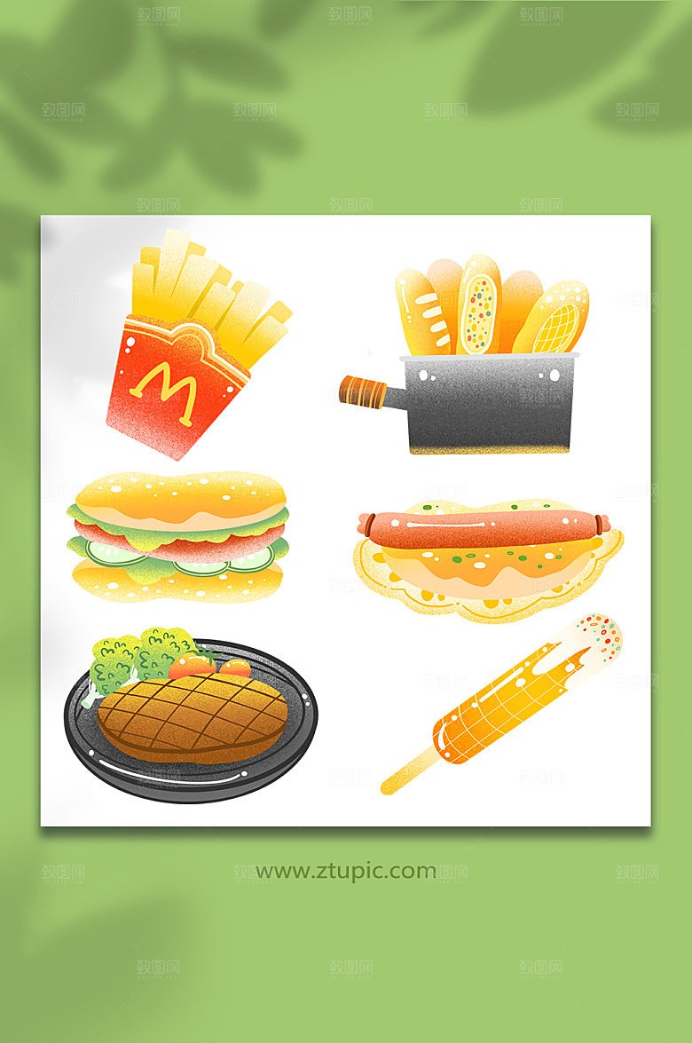 美味牛排薯条美食元素宣传商业插画