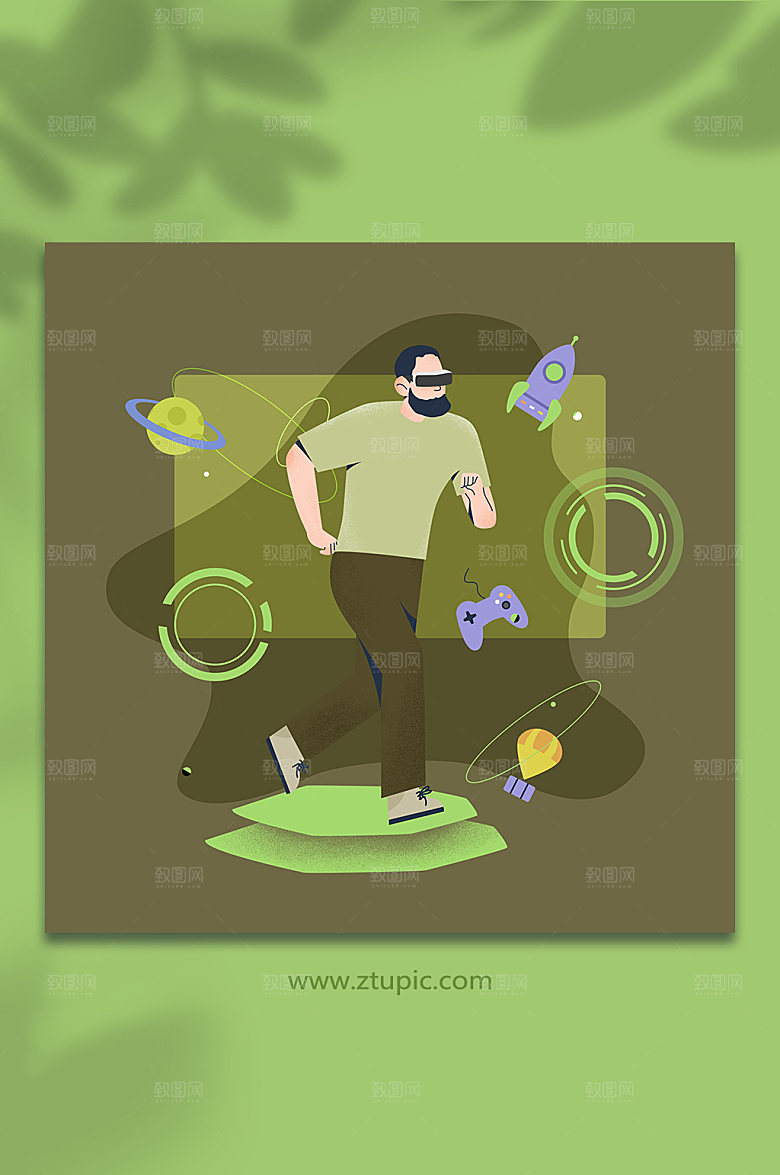 扁平卡通VR虚拟现实人物精美插画