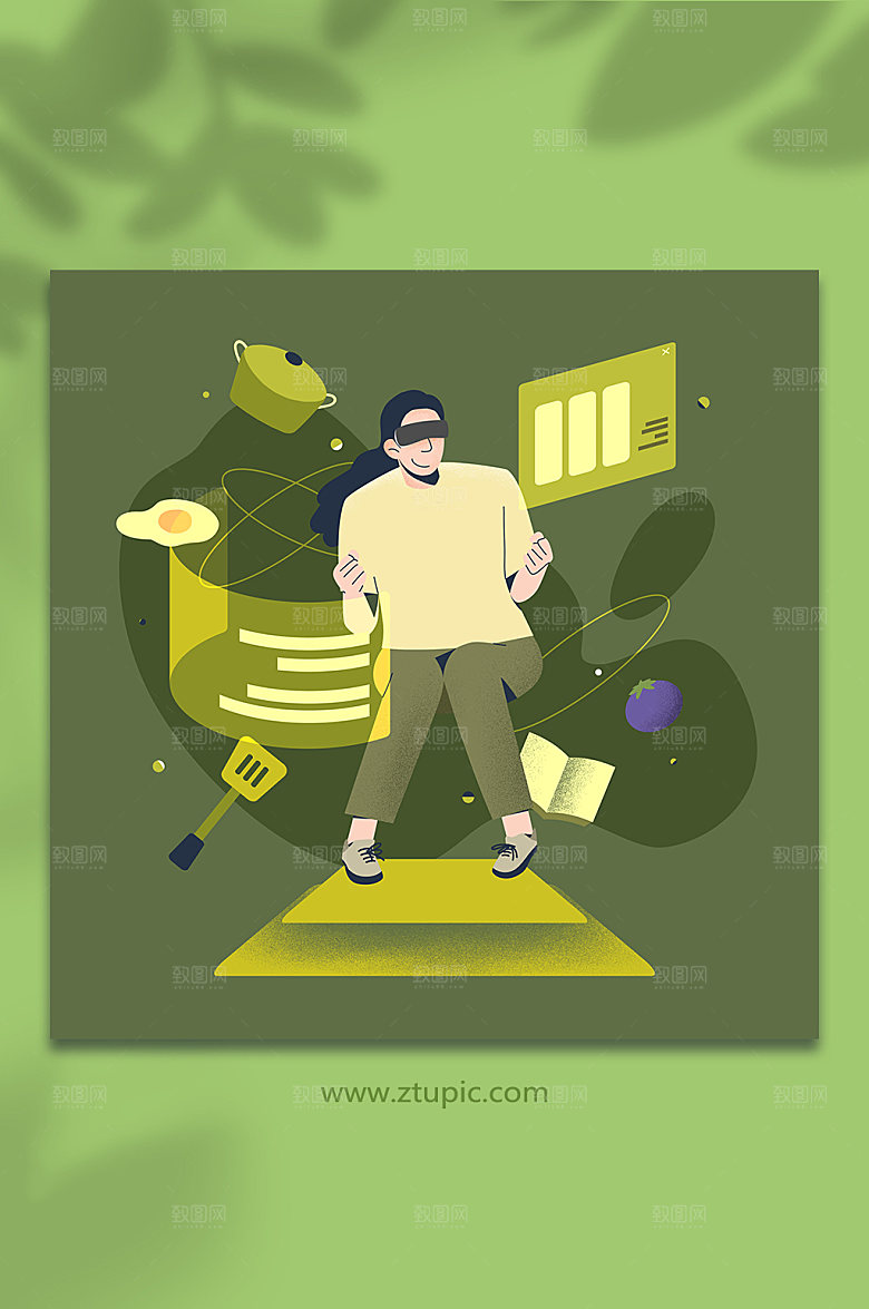 女生美食厨艺卡通VR人物商业插画