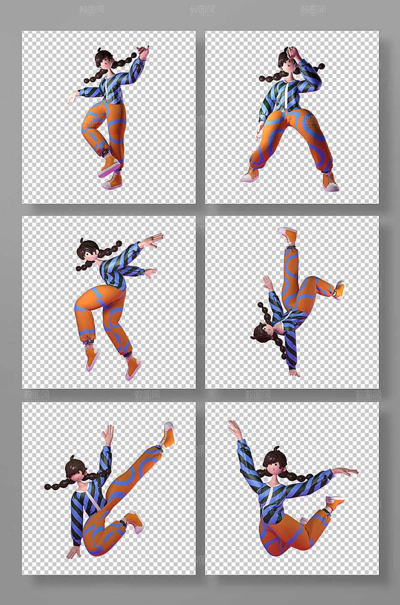C4D模型街舞人物PNG免抠元素