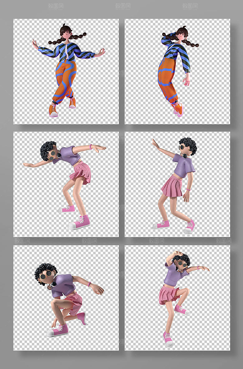 街舞人物C4D模型PNG免抠元素