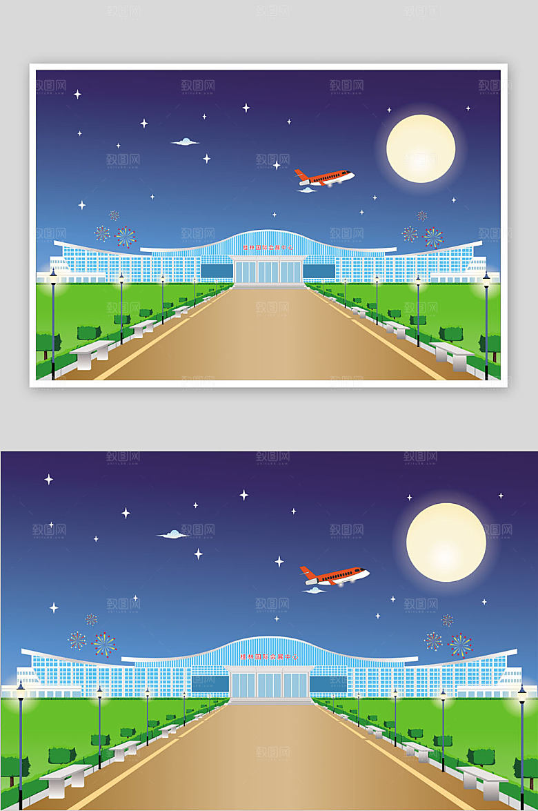卡通桂林城市地标建筑精美插画