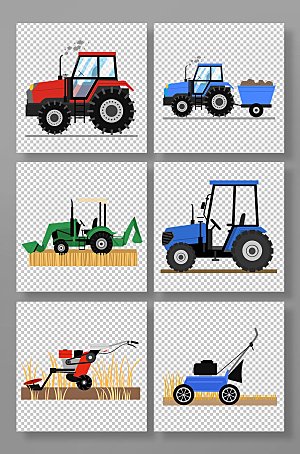 卡通手绘农用机械车组合原创元素