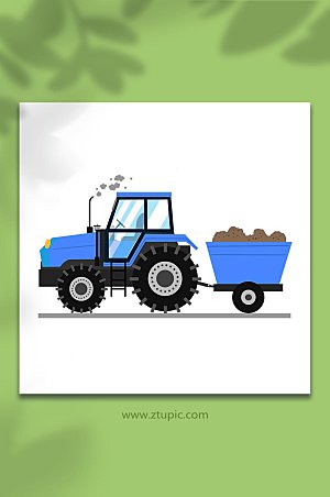 卡通手绘农业机械拖拉机工具车插画