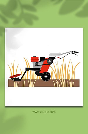 卡通手绘农业割草机机械精美插画