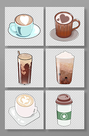 创意手绘咖啡饮品元素商业插画