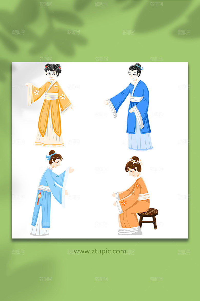 手绘古人情侣人物插画卡通元素