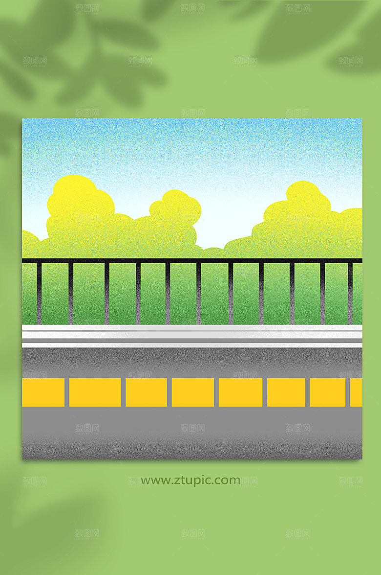卡通扁平风马路道路树林背景插画