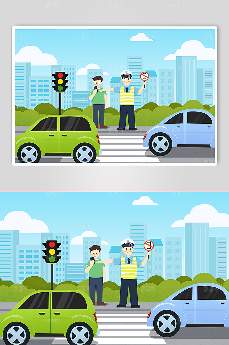 简约扁平化交警人物交通安全插画