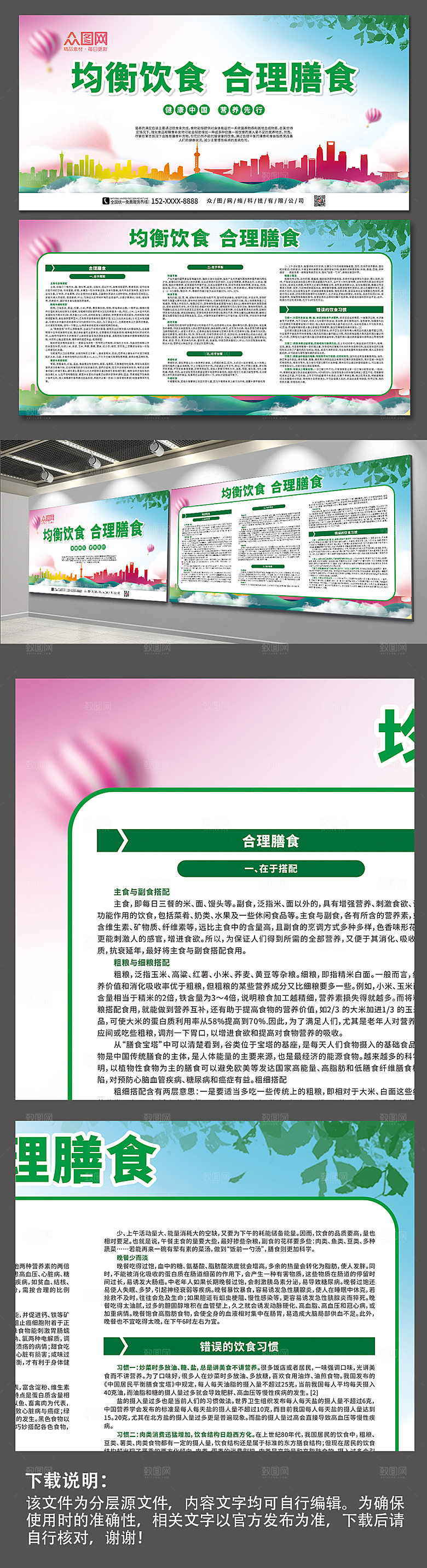 原创均衡饮食合理膳食展板设计