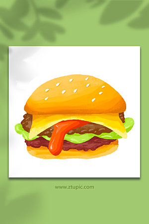 创意手绘小吃汉堡快餐美食原创插画