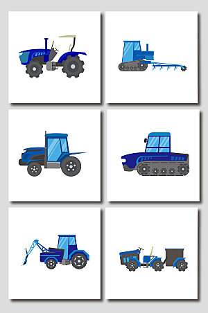 创意蓝色卡通手绘农业机械设备元素插画