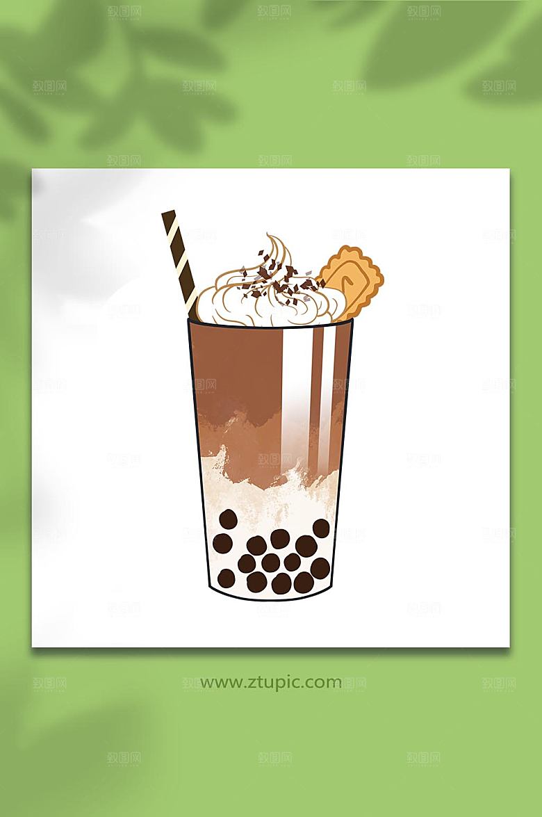 创意卡通美食珍珠奶茶卡通插画