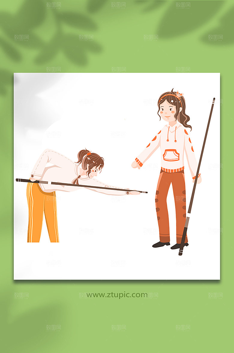 可爱卡通打台球人物插画商业元素