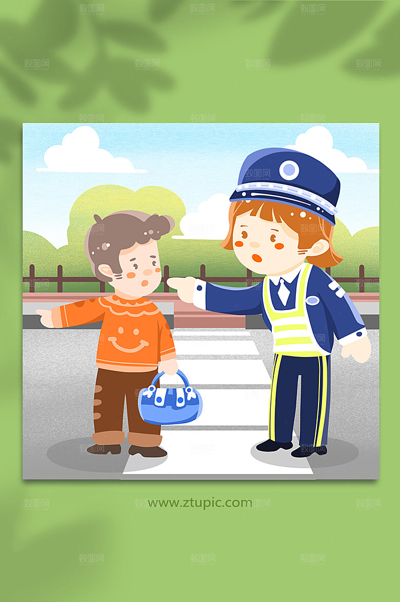 原创卡通插画交警人物交通插画